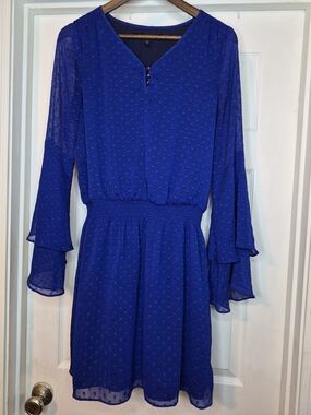 White House Black Market Royal Blue Textured Ruffle-Sleeve Dress Size 8